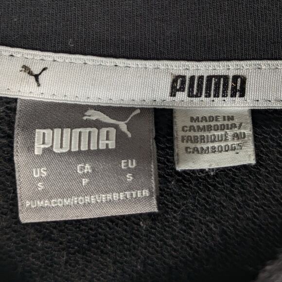 Puma Black Quarter Zip Sweatshirt Women’s Small Logo Pullover Kangaroo Pocket - Picture 2 of 4